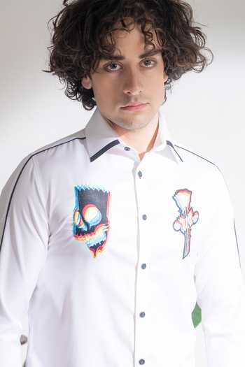 Abkasa_White Cotton Halo Long Sleeve Shirt _Online_at_Aza_Fashions