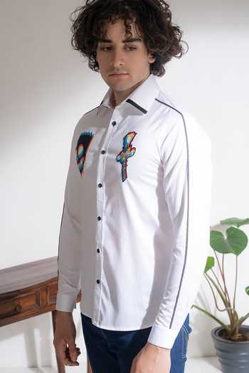 Buy_Abkasa_White Cotton Halo Long Sleeve Shirt _Online_at_Aza_Fashions