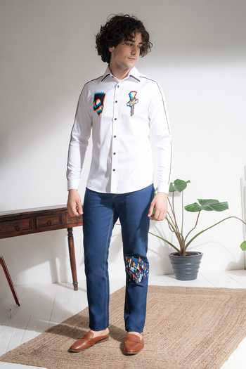 Shop_Abkasa_White Cotton Halo Long Sleeve Shirt _Online_at_Aza_Fashions