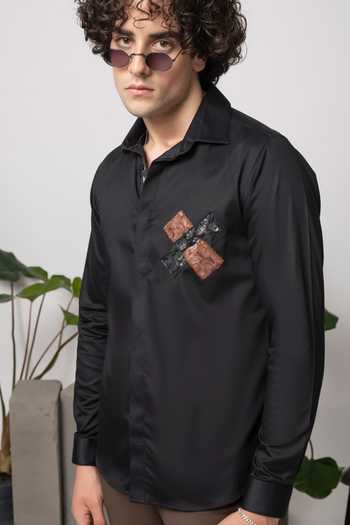 Abkasa_Black Cotton Xenus Shirt _Online_at_Aza_Fashions