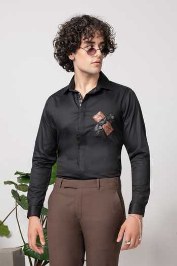 Buy_Abkasa_Black Cotton Xenus Shirt _Online_at_Aza_Fashions