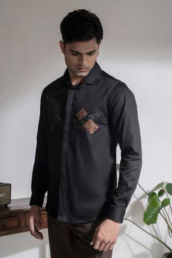 Shop_Abkasa_Black Cotton Xenus Shirt _Online_at_Aza_Fashions