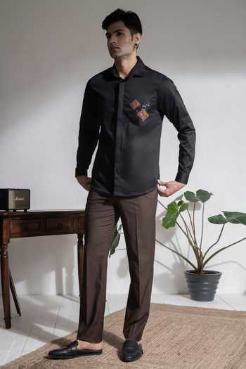 Abkasa_Black Cotton Xenus Shirt _at_Aza_Fashions