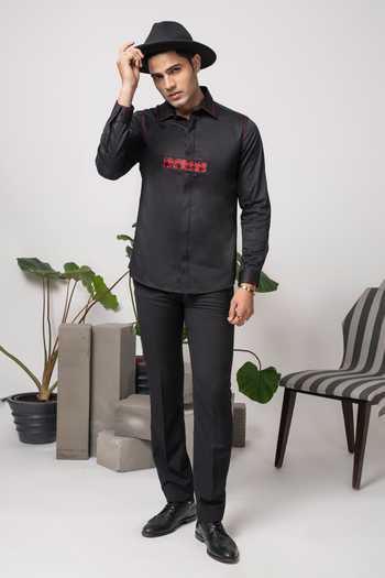 Abkasa_Black Cotton Stained Shirt _Online_at_Aza_Fashions
