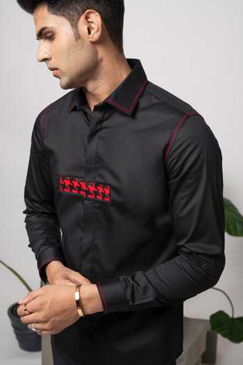 Buy_Abkasa_Black Cotton Stained Shirt _Online_at_Aza_Fashions