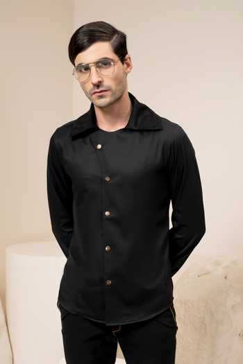 Abkasa_Black Cotton Coach Shirt _Online_at_Aza_Fashions