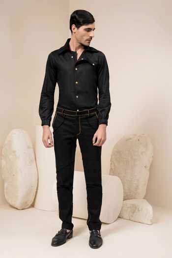 Buy_Abkasa_Black Cotton Coach Shirt _Online_at_Aza_Fashions