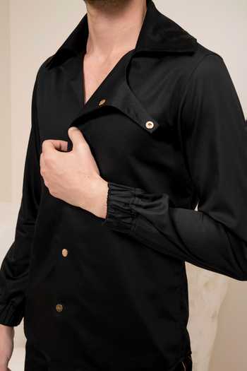 Shop_Abkasa_Black Cotton Coach Shirt _Online_at_Aza_Fashions