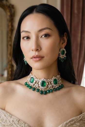 Amaara Jewels Veloura Green Embellished Choker Set 