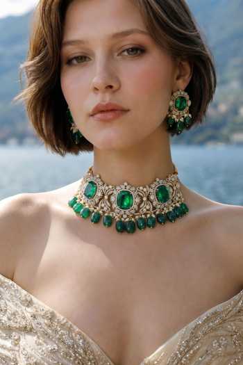 Buy Amaara Jewels Gold Plated Veloura Green Embellished Choker Set Online at Aza Fashions Buy_Amaara Jewels_Gold Plated Veloura Green Embellished Choker Set _Online_at_Aza_Fashions