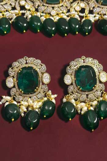 Shop Amaara Jewels Gold Plated Veloura Green Embellished Choker Set Online at Aza Fashions Shop_Amaara Jewels_Gold Plated Veloura Green Embellished Choker Set _Online_at_Aza_Fashions