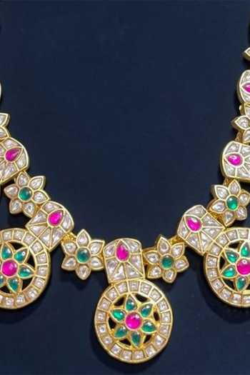 Shop Amaara Jewels Green Gulnaar Embellished Necklace Set Online at Aza Fashions Shop_Amaara Jewels_Green Gulnaar Embellished Necklace Set _Online_at_Aza_Fashions