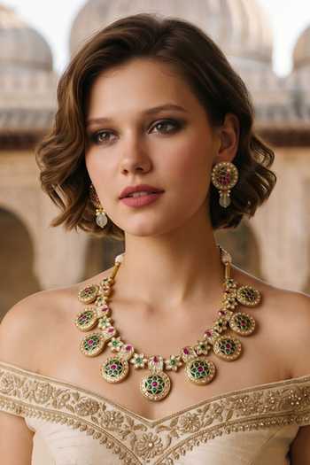 Amaara Jewels Green Gulnaar Embellished Necklace Set at Aza Fashions Amaara Jewels_Green Gulnaar Embellished Necklace Set _at_Aza_Fashions