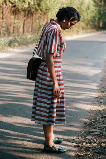Jodi Doriya Pleated Striped Cotton Skirt 