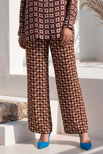 Buy_Nautanky_Brown Crepe Collared Neck Printed Shirt And Pant Set _Online_at_Aza_Fashions