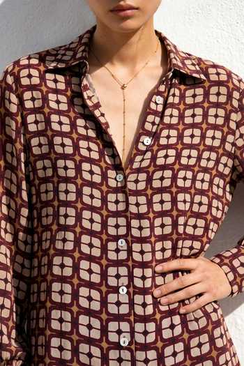 Nautanky_Brown Crepe Collared Neck Printed Shirt And Pant Set _at_Aza_Fashions