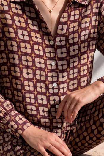 Shop_Nautanky_Brown Crepe Collared Neck Printed Shirt And Pant Set 