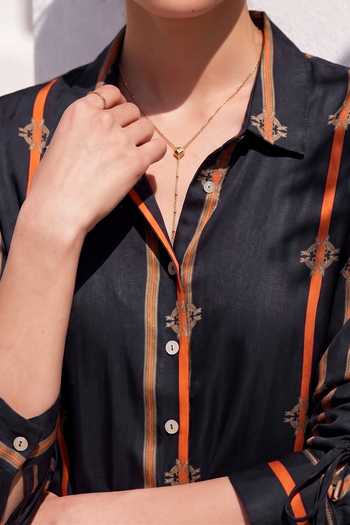 Buy_Nautanky_Black Crepe Collared Neck Stripe Print Shirt And Pant Set _Online_at_Aza_Fashions