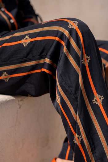 Buy_Nautanky_Black Crepe Collared Neck Stripe Print Shirt And Pant Set 
