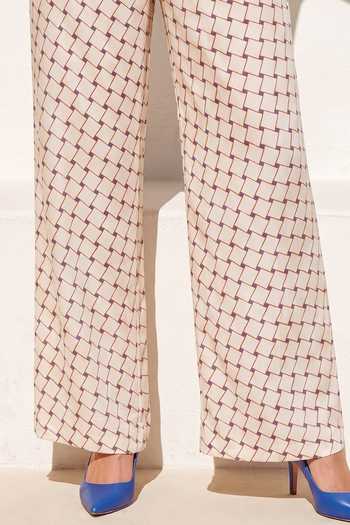 Shop_Nautanky_Ivory Crepe Round Neck Grid Print Top And Pant Set 