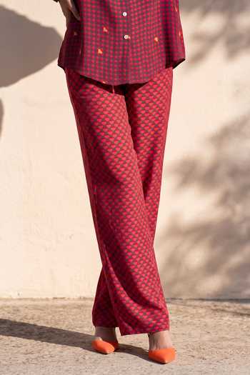 Buy_Nautanky_Pink Crepe Collared Neck Heart Print Shirt And Pant Set _Online_at_Aza_Fashions