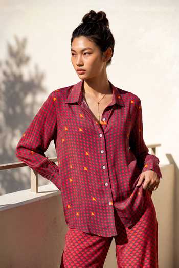 Shop_Nautanky_Pink Crepe Collared Neck Heart Print Shirt And Pant Set _Online_at_Aza_Fashions