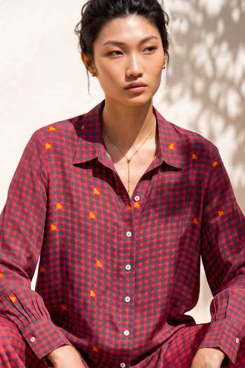 Buy_Nautanky_Pink Crepe Collared Neck Heart Print Shirt And Pant Set 