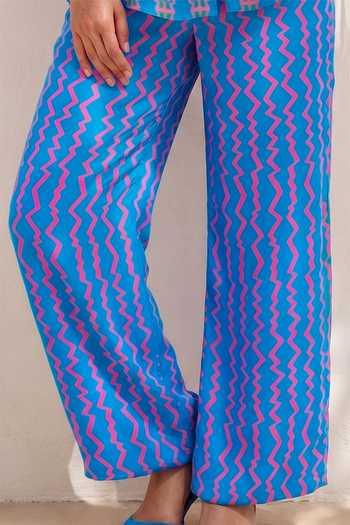 Buy_Nautanky_Blue Crepe Collared Neck Zig Zag Print Shirt And Pant Set _Online_at_Aza_Fashions