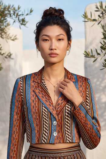 Buy_Nautanky_Brown Crepe Collared Neck Printed Jacket And Shorts Set 