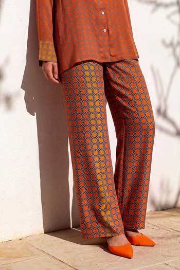 Buy_Nautanky_Orange Crepe Collared Neck Sundial Printed Shirt And Pant Set 