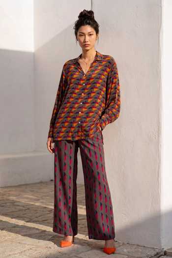 Buy_Nautanky_Multi Color Crepe Collared Neck Geometric Print Shirt And Trouser Set 