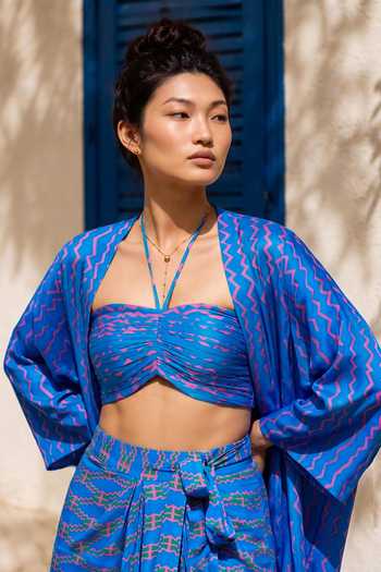 Buy_Nautanky_Blue Crepe Open , Halter Zig Zag Print Jacket Skirt Set _Online_at_Aza_Fashions