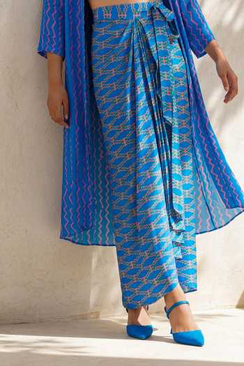 Shop_Nautanky_Blue Crepe Open , Halter Zig Zag Print Jacket Skirt Set _Online_at_Aza_Fashions