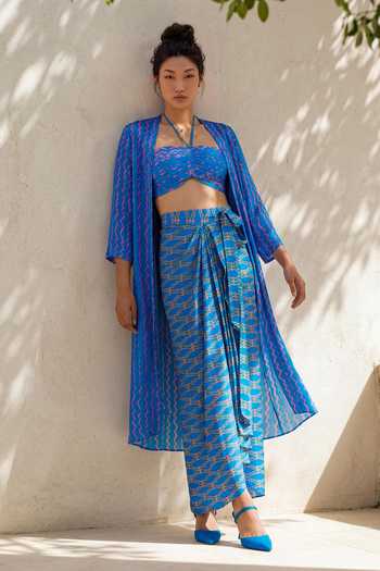 Nautanky Zig Zag Print Jacket Skirt Set 
