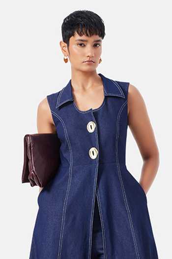 NOTEBOOK_Blue Cotton, Denim Scoop Neck Zoe Anarkali And Pant Set _Online_at_Aza_Fashions