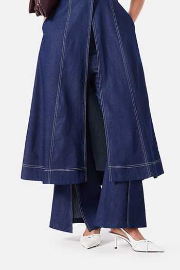 Buy_NOTEBOOK_Blue Cotton, Denim Scoop Neck Zoe Anarkali And Pant Set _Online_at_Aza_Fashions