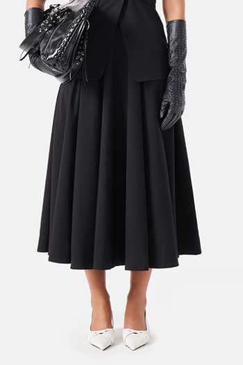 NOTEBOOK_Black Viscose, Lycra, Polyester Collared Neck Georgia Top And Skirt Set _Online_at_Aza_Fashions
