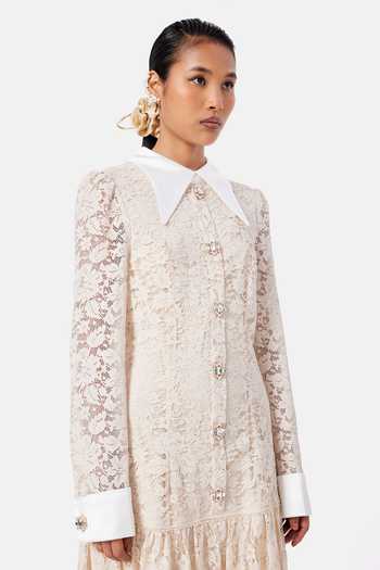Buy_NOTEBOOK_Cream Polyester Collared Neck Betty Embellished Shirt Dress _Online_at_Aza_Fashions