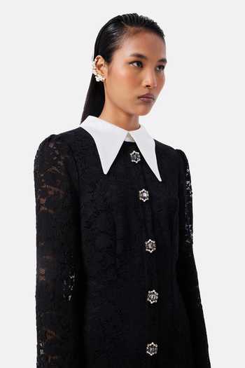 Buy_NOTEBOOK_Black Polyester Collared Neck Betty Embellished Shirt Dress _Online_at_Aza_Fashions