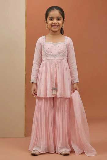 Esha Koul Embroidered Peplum Kurta Sharara Set For Kids