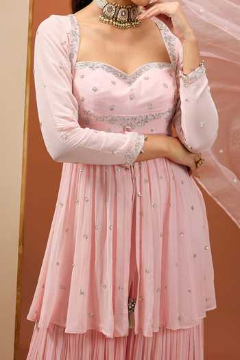 Buy Esha Koul Pink Organza, Georgette, Semi Crepe Embroidered Peplum Kurta Sharara Set For Kids Online at Aza Fashions Buy_Esha Koul_Pink Organza, Georgette, Semi Crepe Embroidered Peplum Kurta Sharara Set For Kids_Online_at_Aza_Fashions