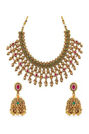 Prestones Geometric Textured Pattern Necklace Set 
