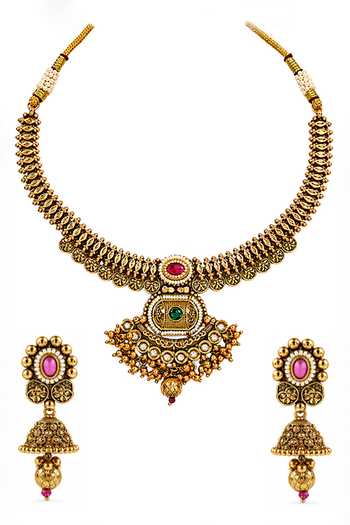 Prestones Jadau Stone Embellished Pendant Necklace Set 