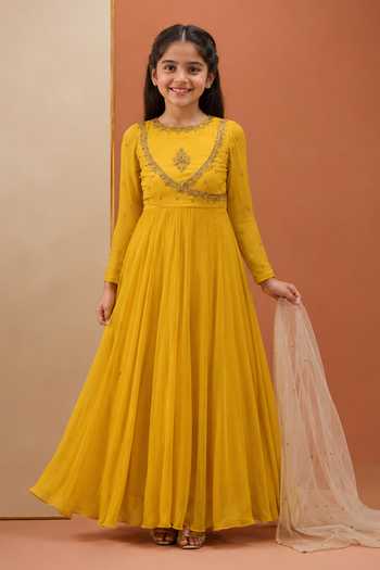 Esha Koul Sequin Embroidered Angarkha Anarkali Set For Kids