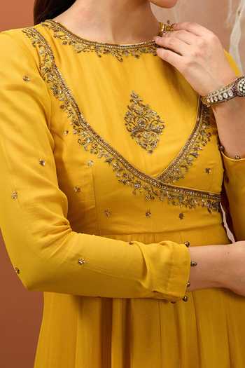 Esha Koul Yellow Organza, Georgette, Semi Crepe Sequin Embroidered Angarkha Anarkali Set For Kids Online at Aza Fashions Esha Koul_Yellow Organza, Georgette, Semi Crepe Sequin Embroidered Angarkha Anarkali Set For Kids_Online_at_Aza_Fashions
