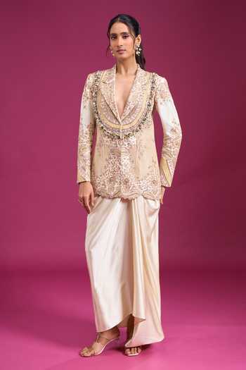 Anamika Khanna Embroidered Blazer & Draped Skirt Set 