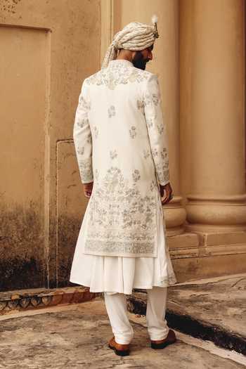 AMIT BEHKI Raw Silk Hand Embroidered Achkan Set 