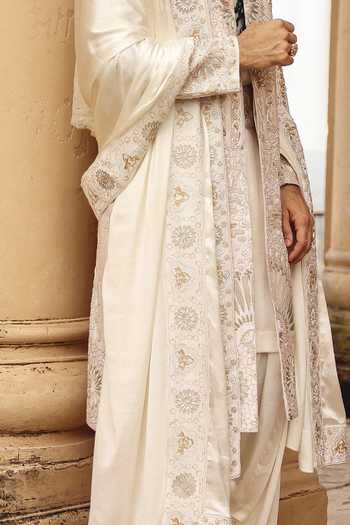 AMIT BEHKI_Ivory Hand Embroidered Silk Stole _Online_at_Aza_Fashions