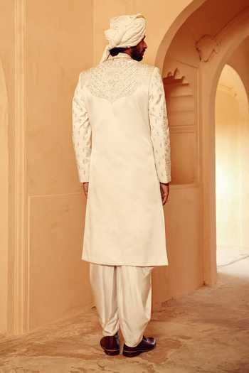 AMIT BEHKI Hand Embroidery Raw Silk Achkan Set 