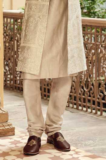 AMIT BEHKI Beige Silk, Polyester Hand Embroidered Achkan Set Online at Aza Fashions AMIT BEHKI_Beige Silk, Polyester Hand Embroidered Achkan Set _Online_at_Aza_Fashions